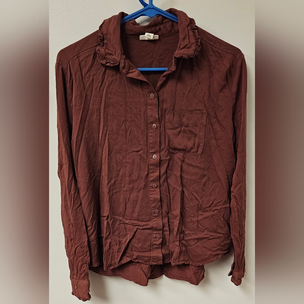 a.n.a Women's Deep Brown Casual Button Down Shirt